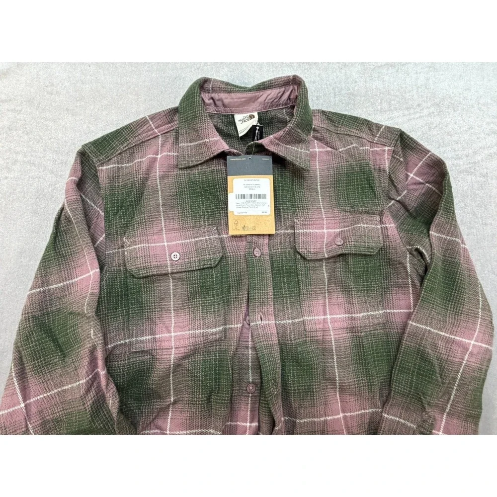 New The North Face Men Arroyo Long sleeve Flannel Shirt Green Purple Size Small